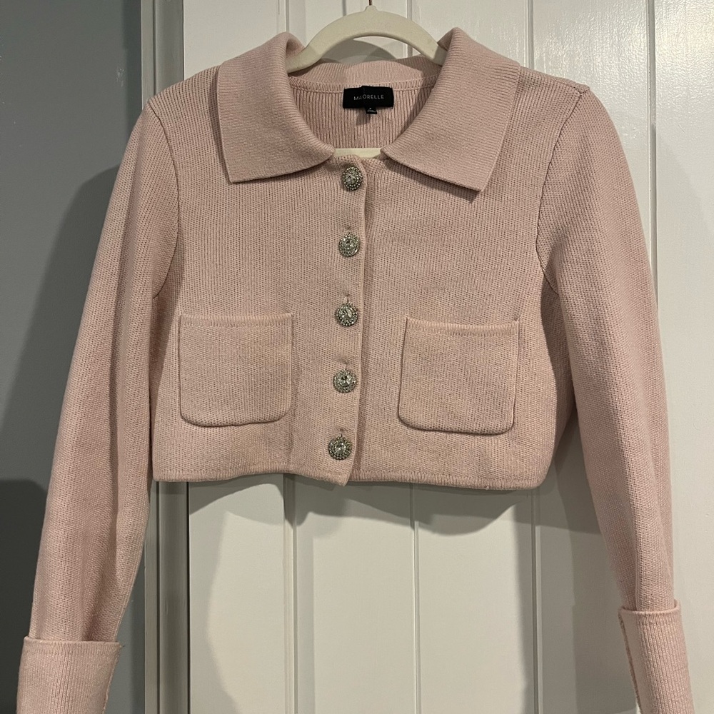 Majorelle Solveig Cropped Button-Front Cardigan - Light Pink Medium View 2